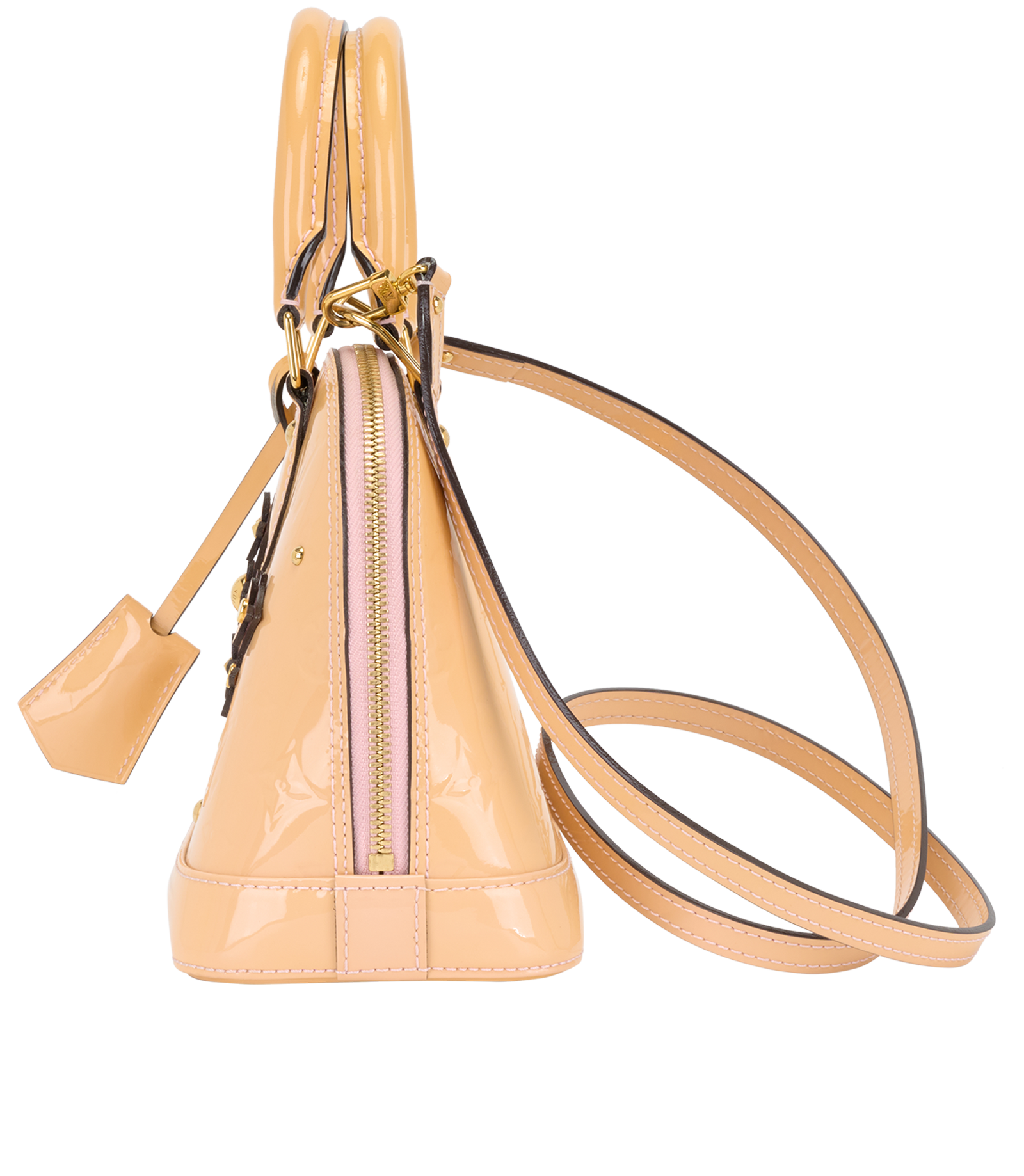 Vernis Flower Alma BB, &pound;1,100, Handbags, Beige/Yellow, Patent Leather, Bottom view